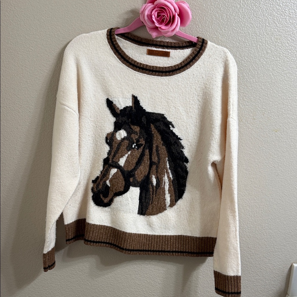 Belldini Cream and Brown Horse Design Sweater